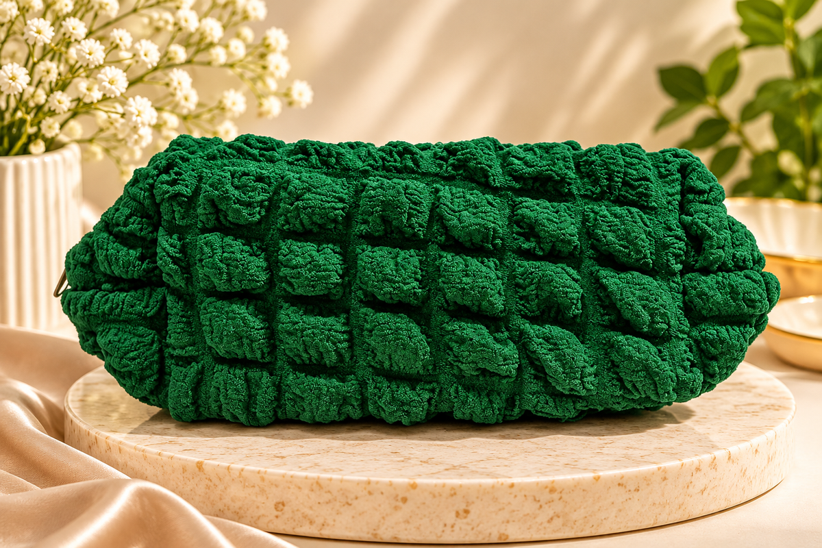 Green Textured Makeup Pouch