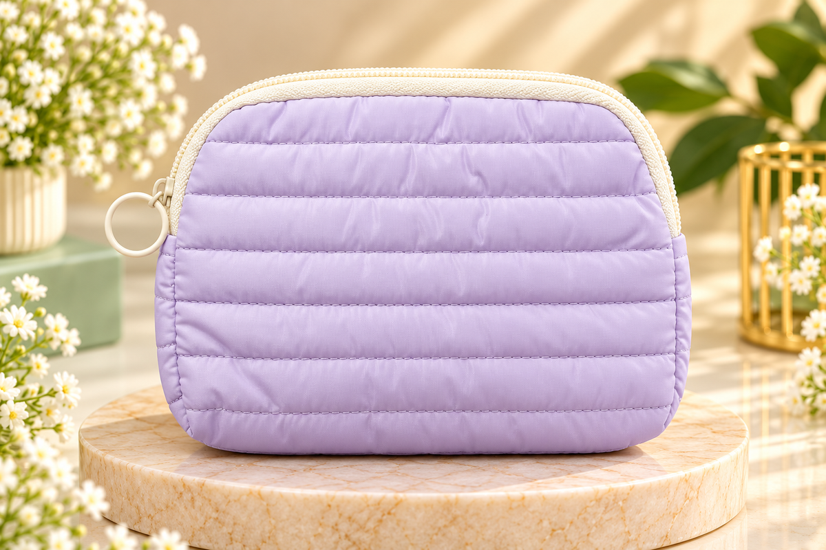 Lavender Quilted Makeup Pouch