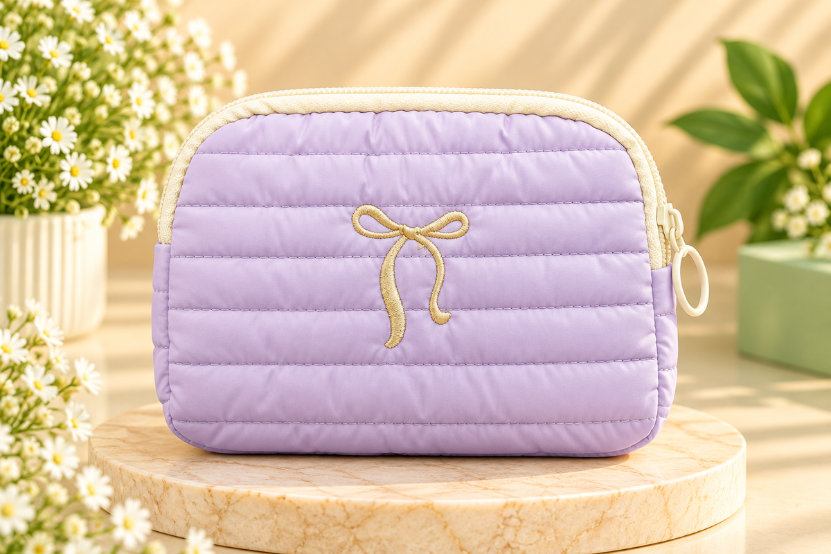 Lavender Quilted Makeup Pouch