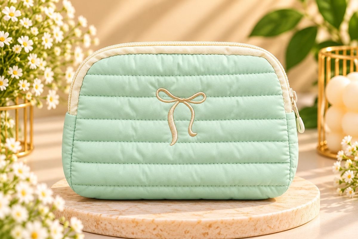 Mint Green Quilted Makeup Pouch