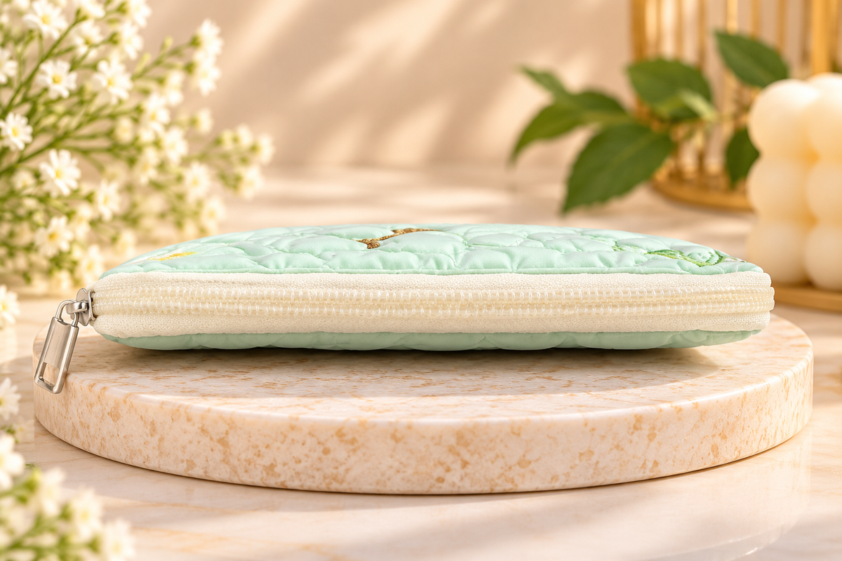 Mint Green Quilted Makeup Pouch