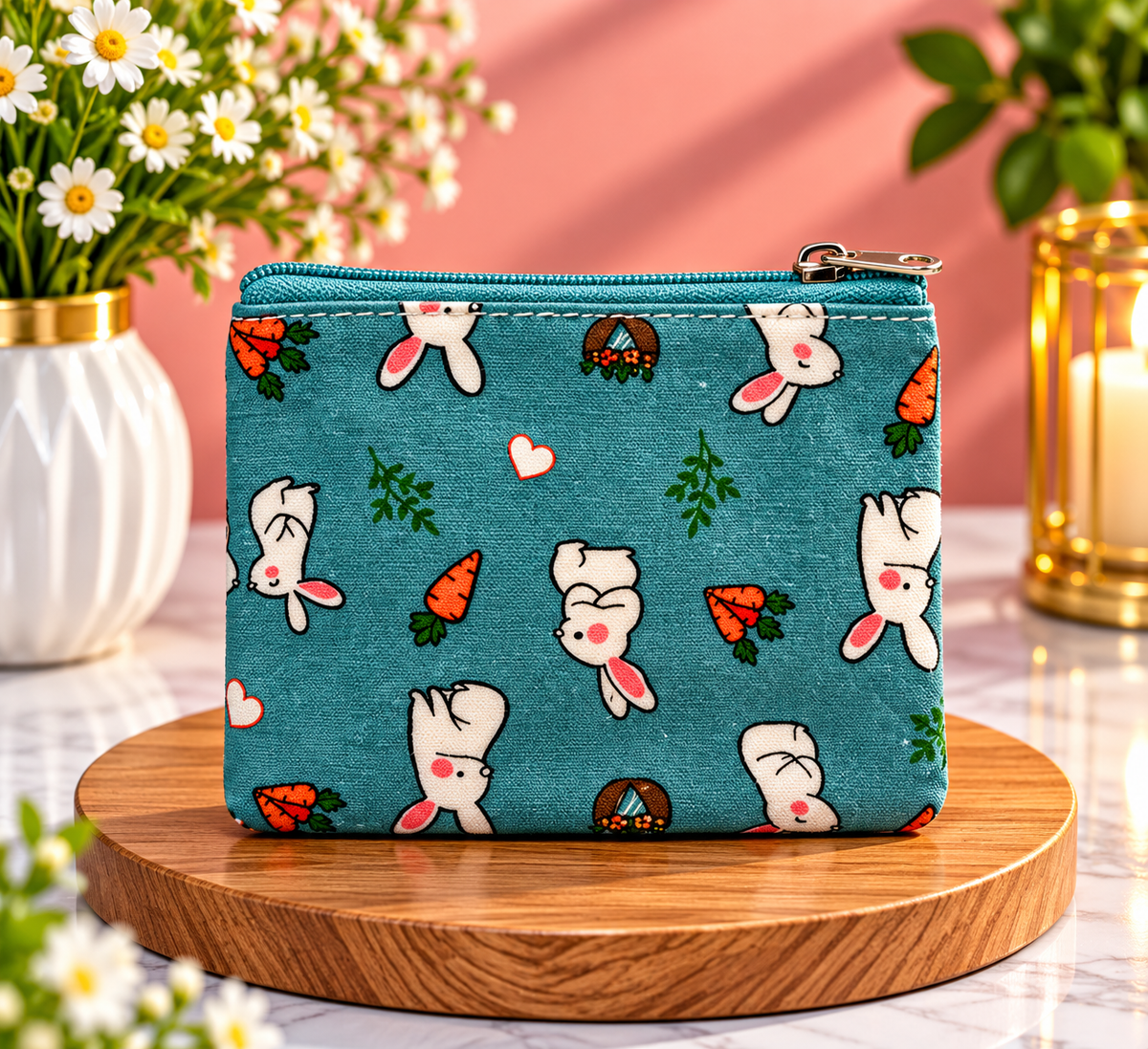 Blue Bunny Printed Makeup Pouch