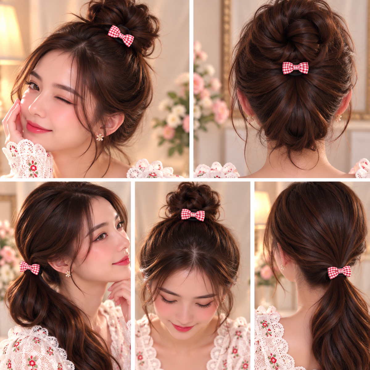 Red Gingham Bow Hair Tie