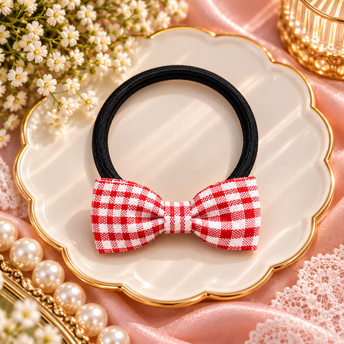 Red Gingham Bow Hair Tie