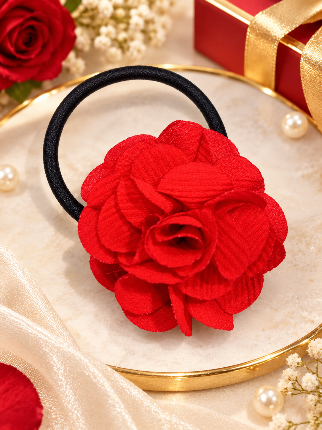 Red Flower Hair Tie for Women