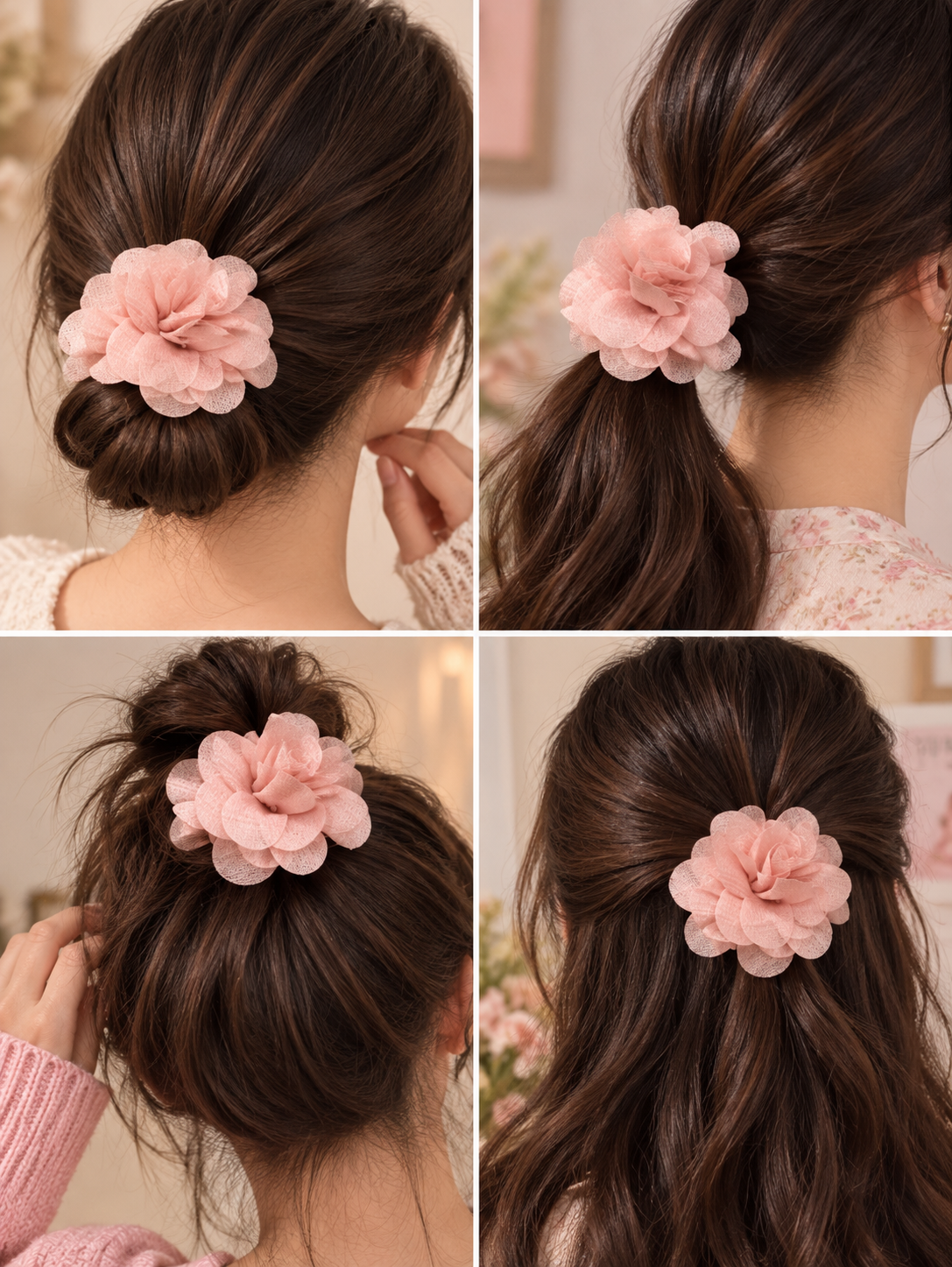 Pink Flower Hair Tie for Women