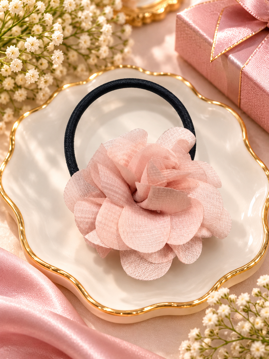 Pink Flower Hair Tie for Women