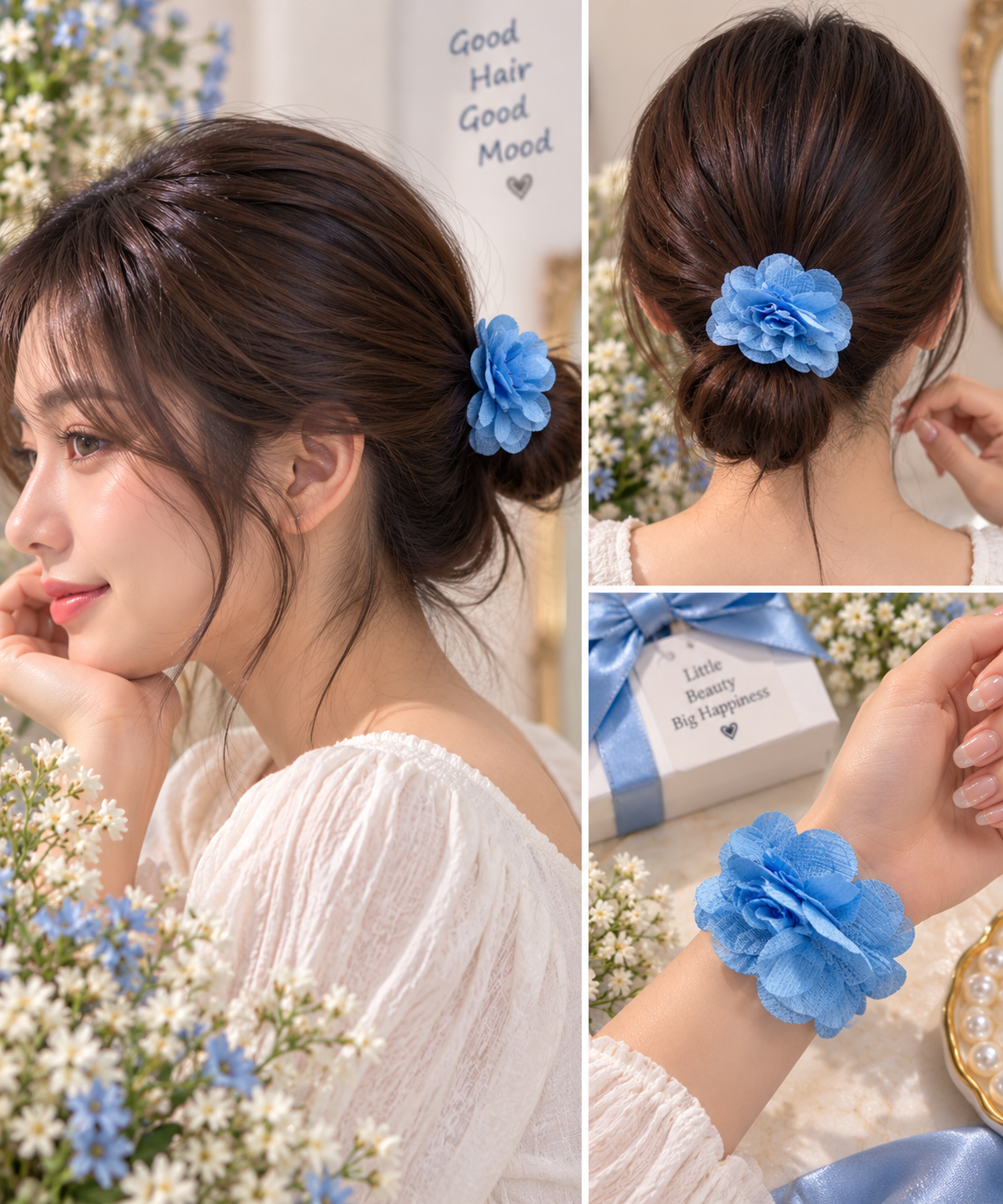 Blue Flower Hair Tie for Women