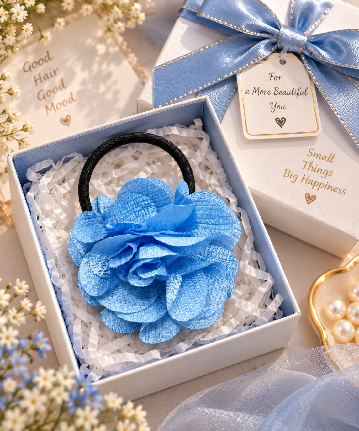 Blue Flower Hair Tie for Women