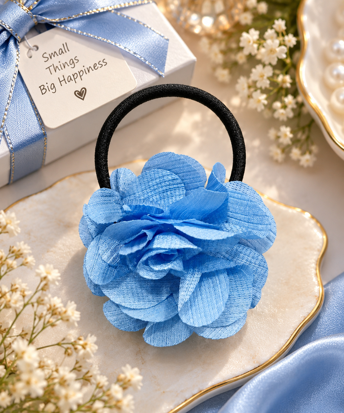 Blue Flower Hair Tie for Women