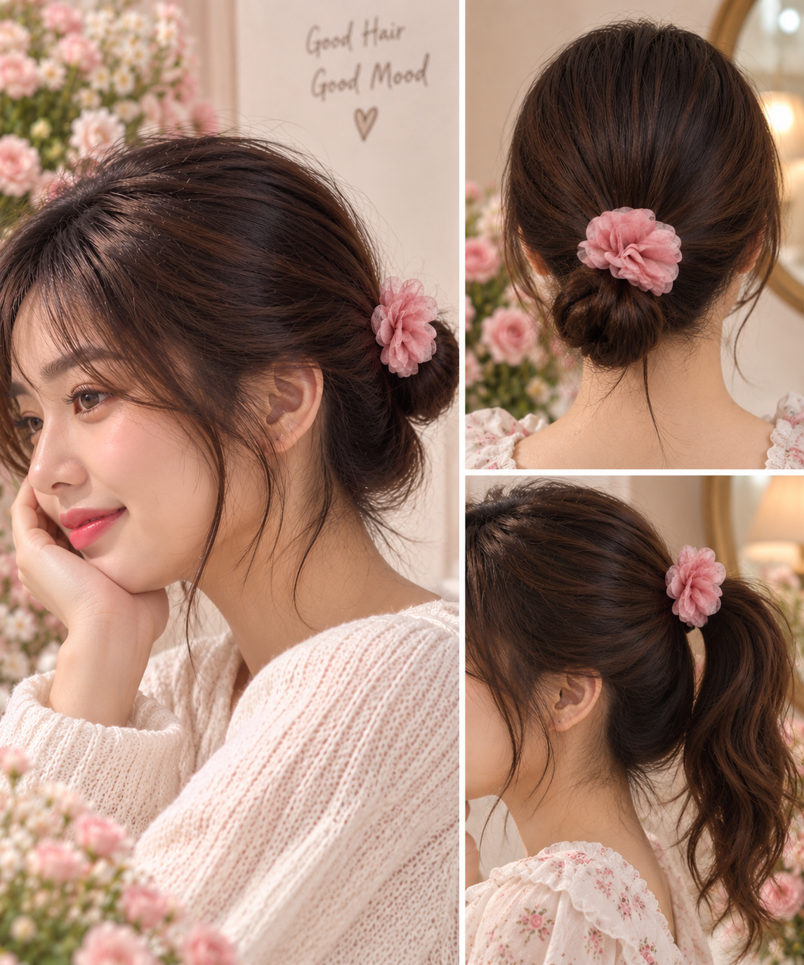 Pink Flower Hair Tie for Women