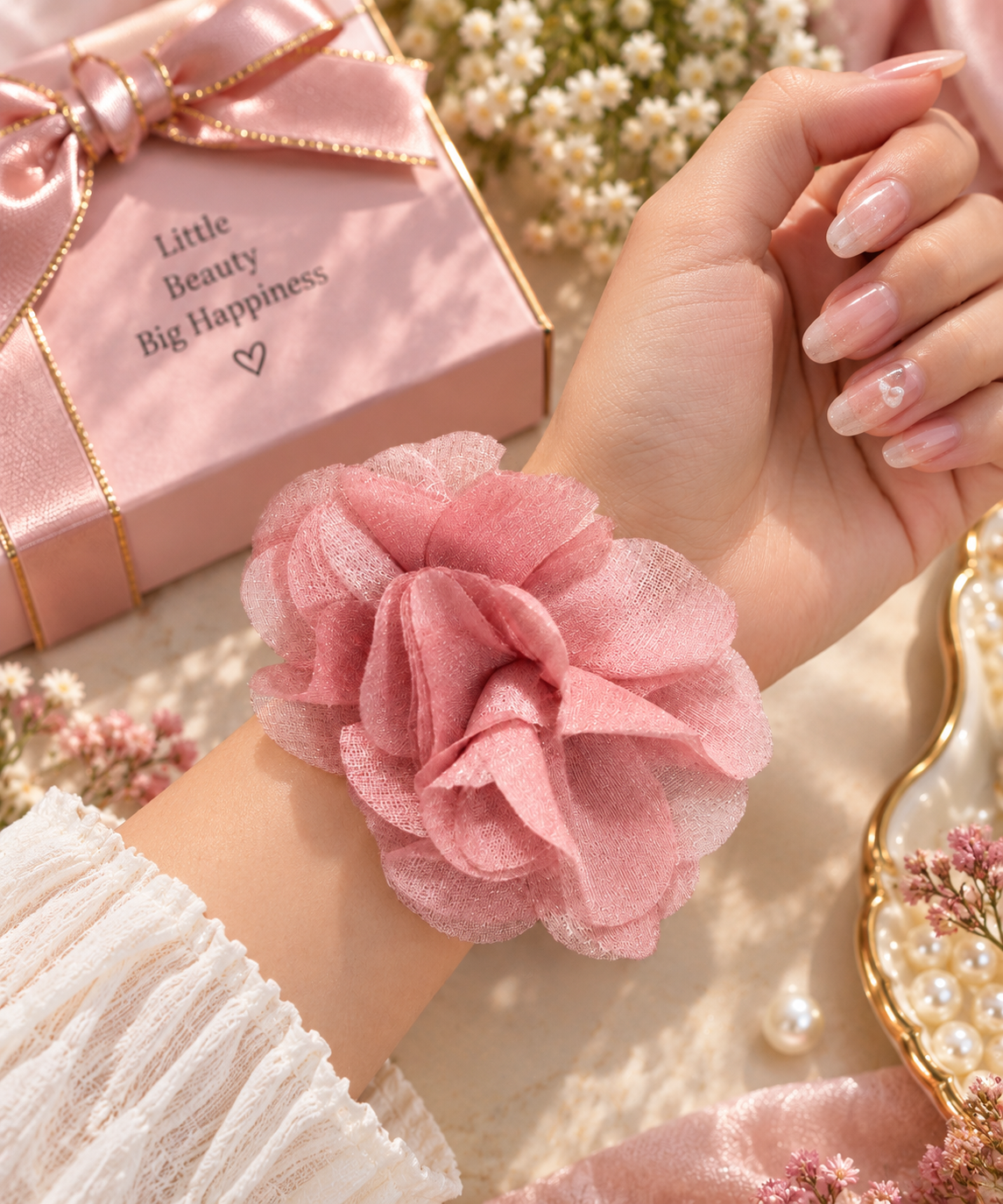 Pink Flower Hair Tie for Women