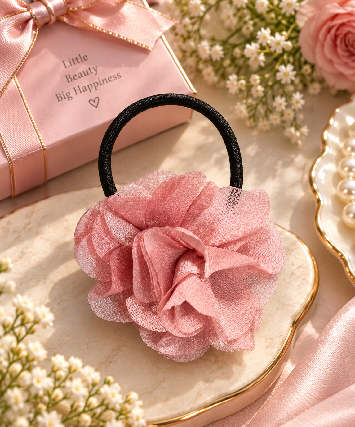 Pink Flower Hair Tie for Women