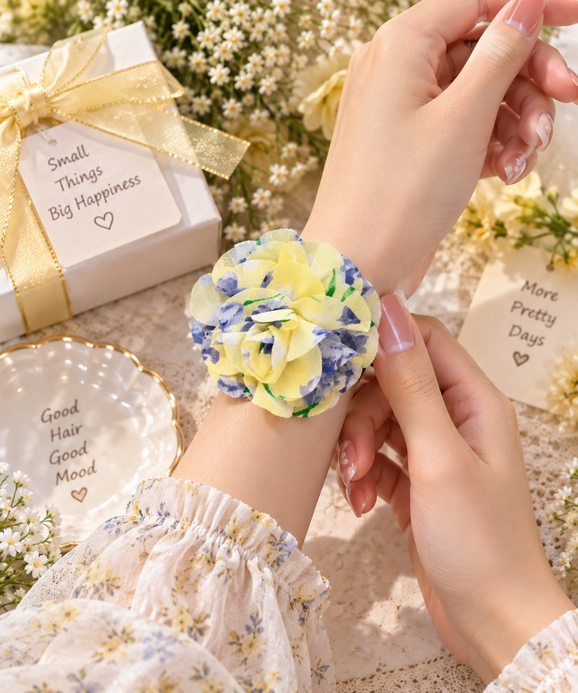 Yellow Floral Hair Tie for Women
