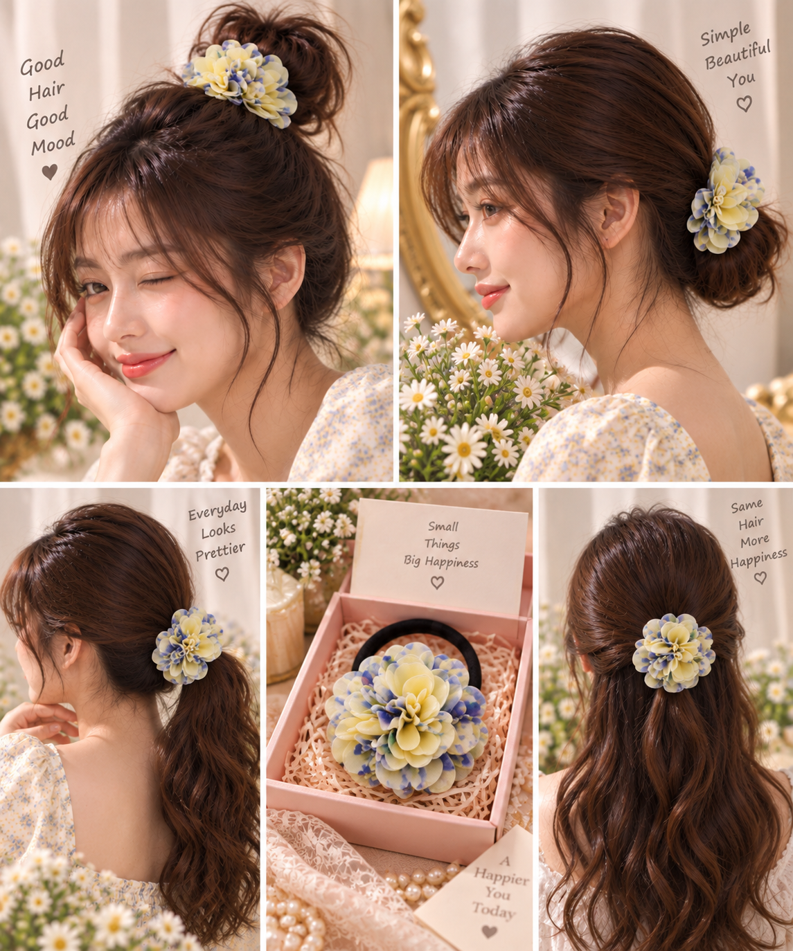 Yellow Floral Hair Tie for Women