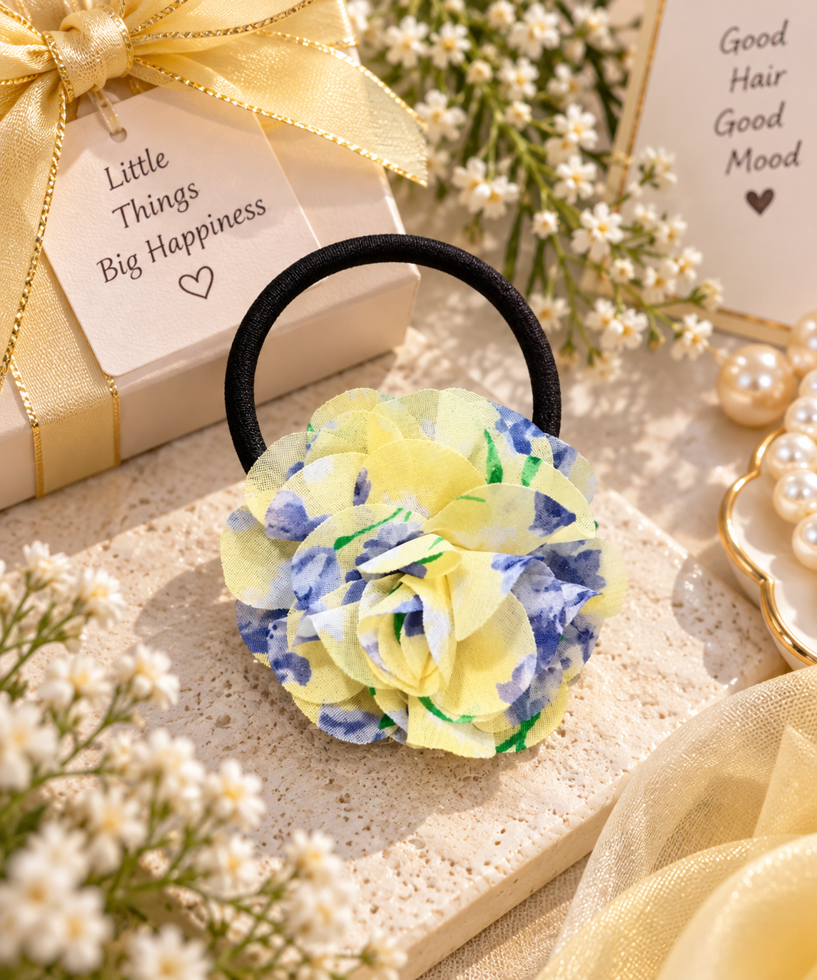 Yellow Floral Hair Tie for Women