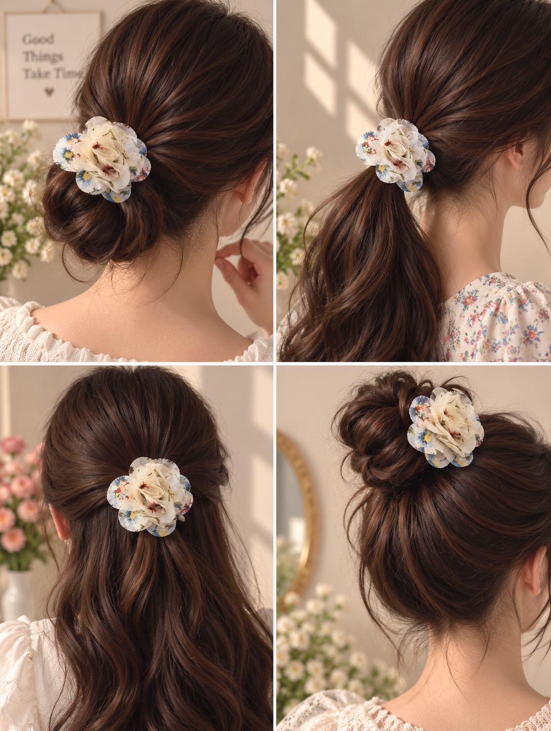 White Floral Hair Tie for Women