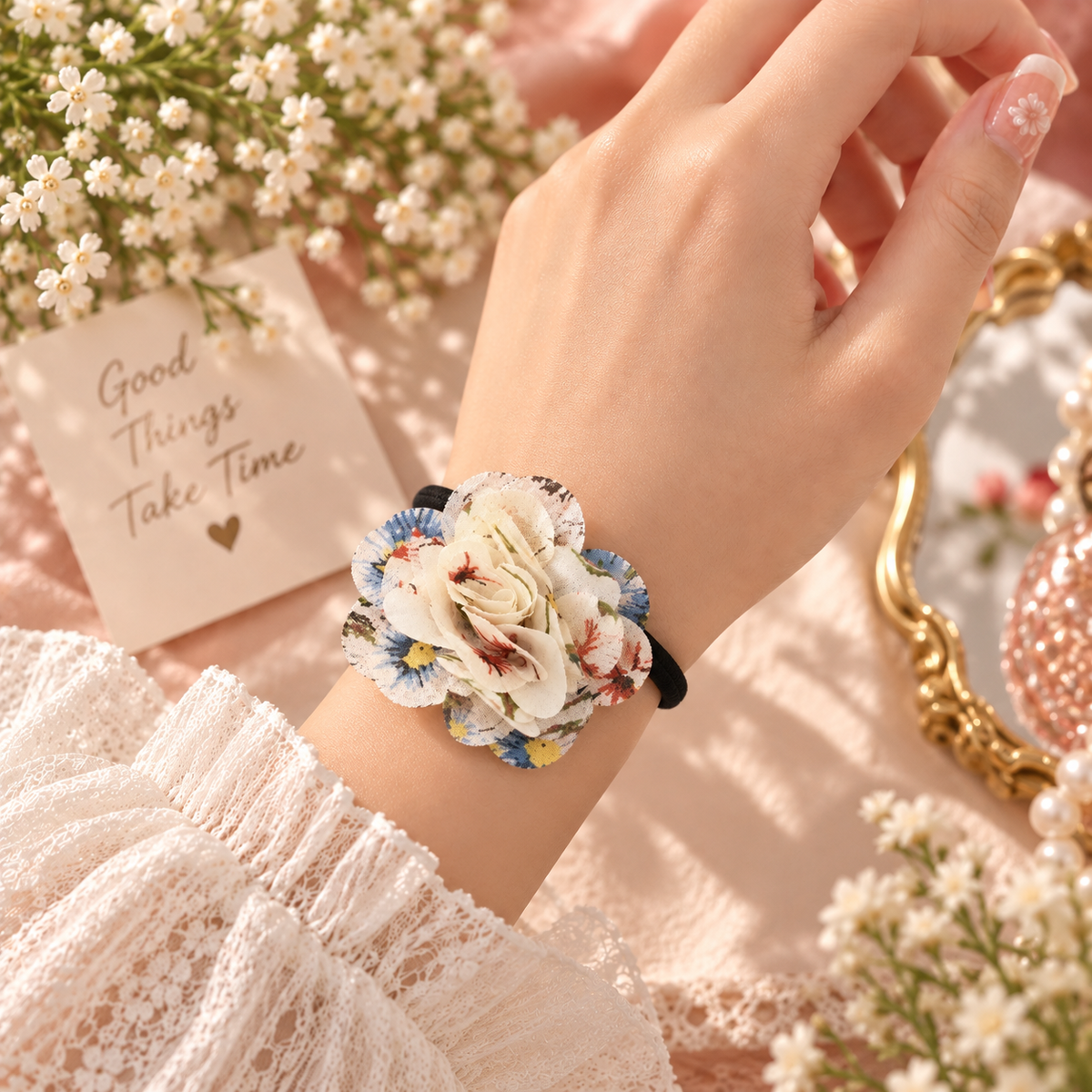 White Floral Hair Tie for Women