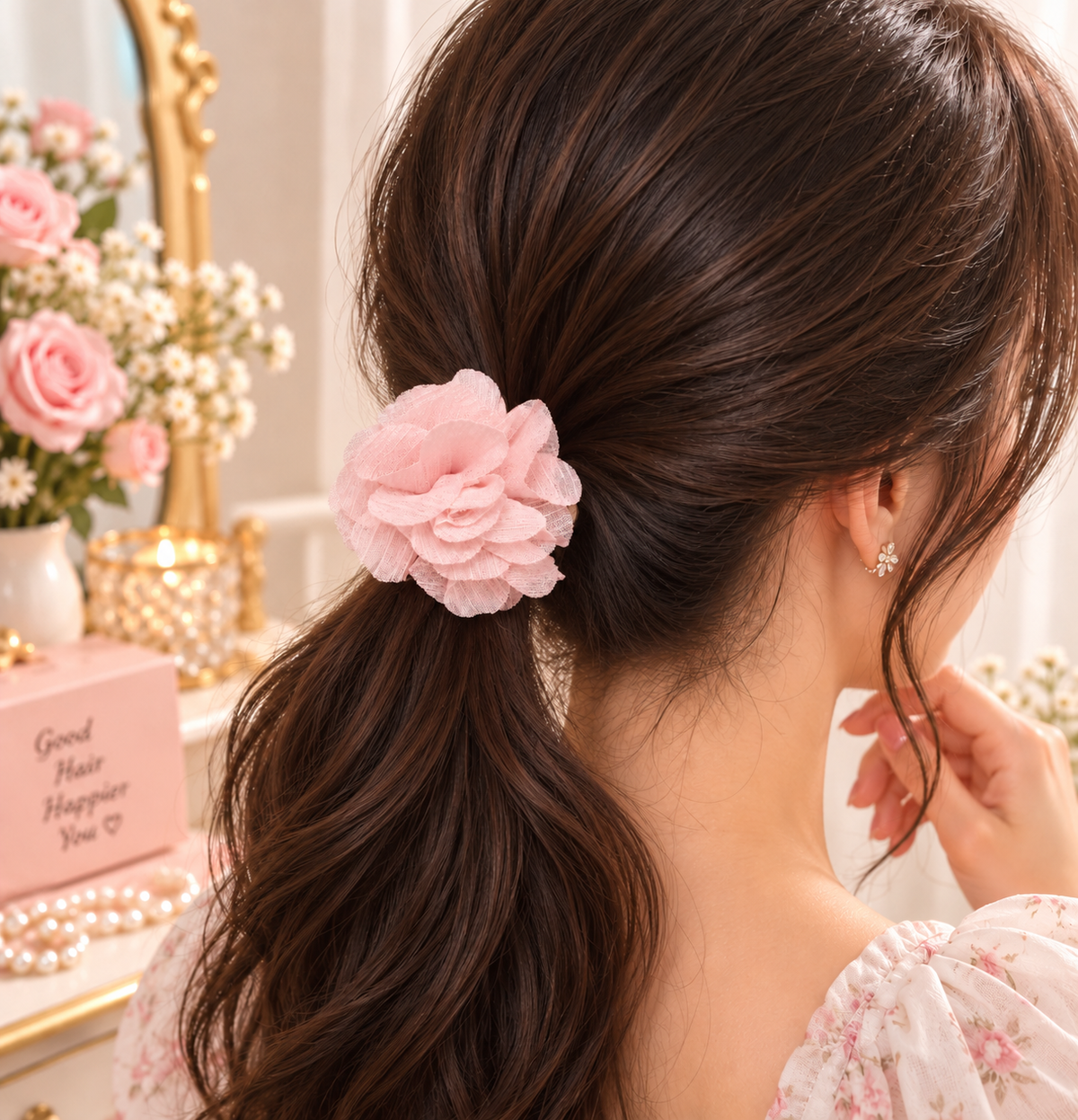 Light Pink Flower Hair Tie for Women