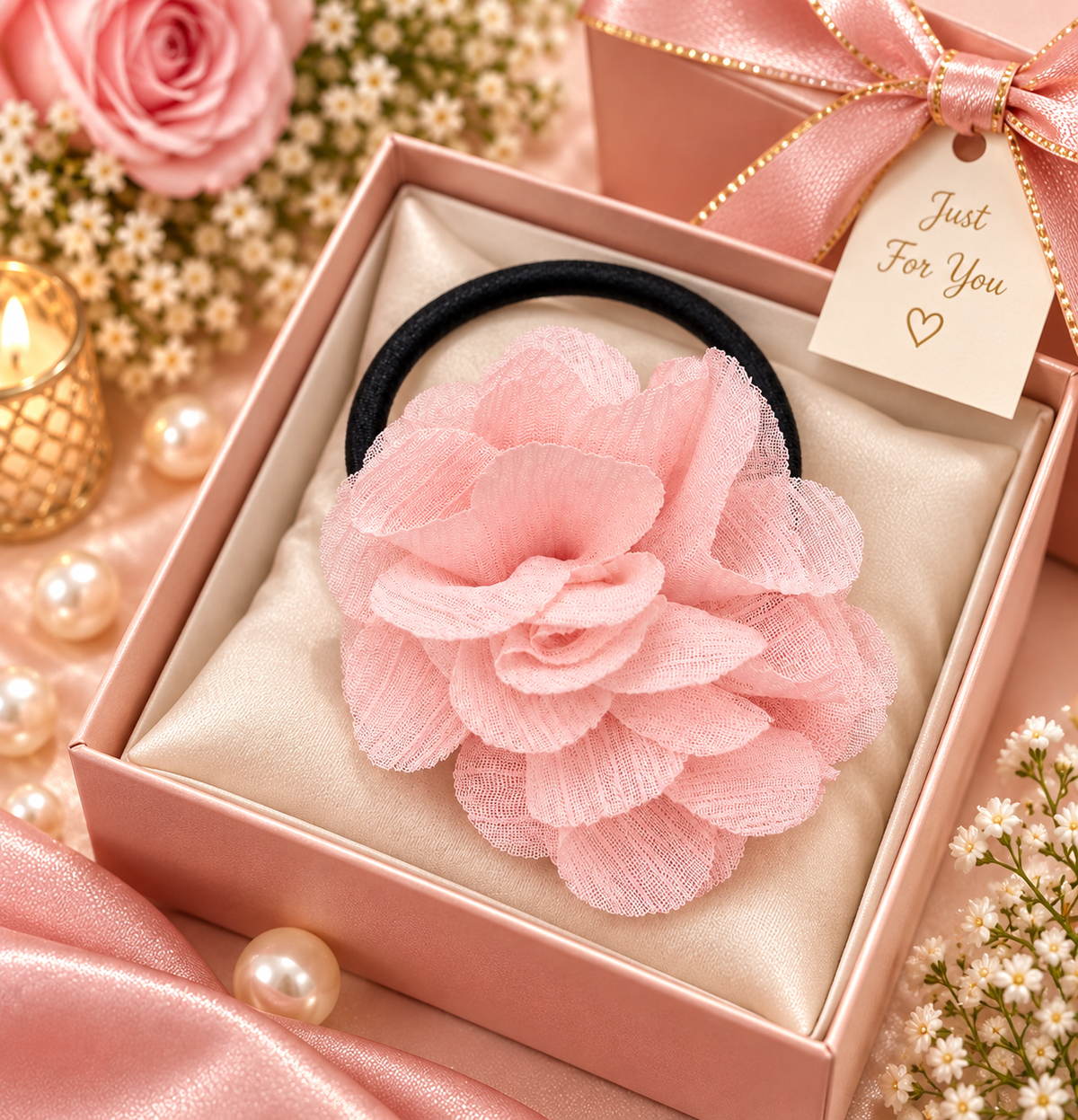 Light Pink Flower Hair Tie for Women
