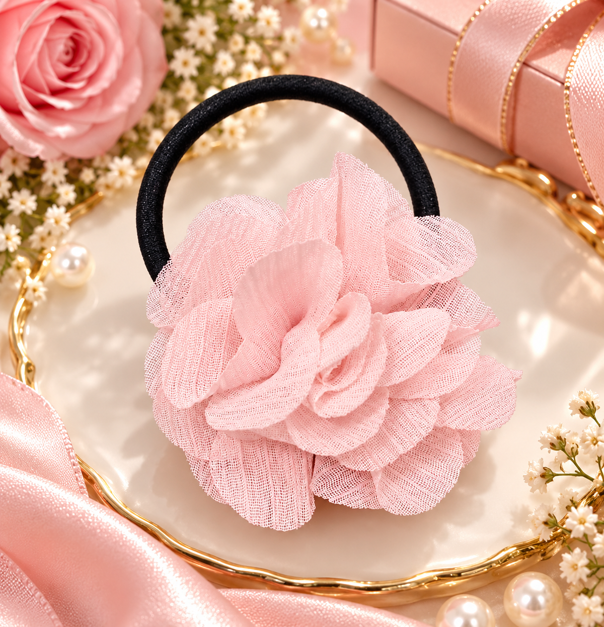 Light Pink Flower Hair Tie for Women