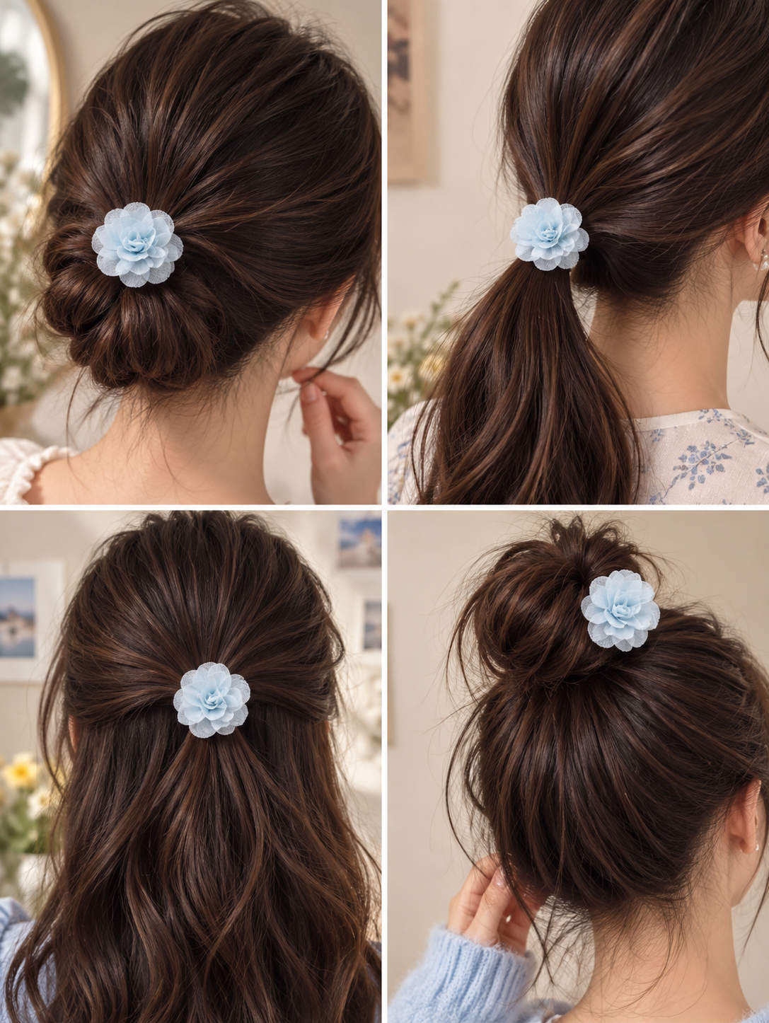 Light Blue Flower Hair Tie for Women