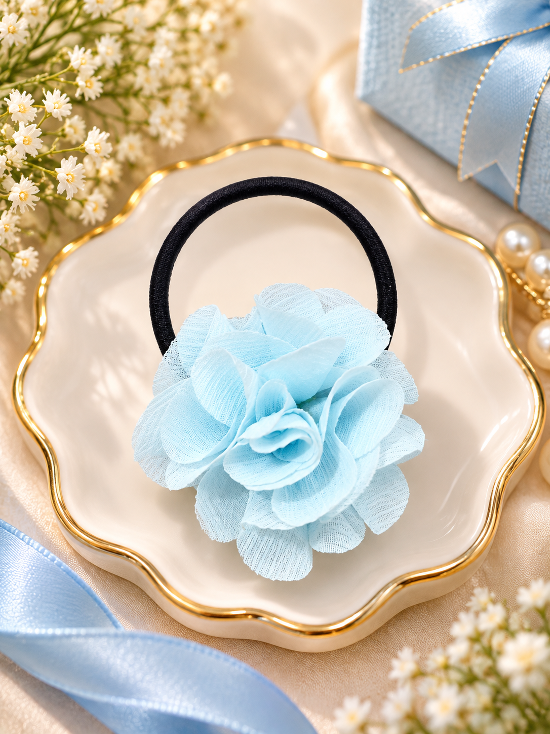 Light Blue Flower Hair Tie for Women