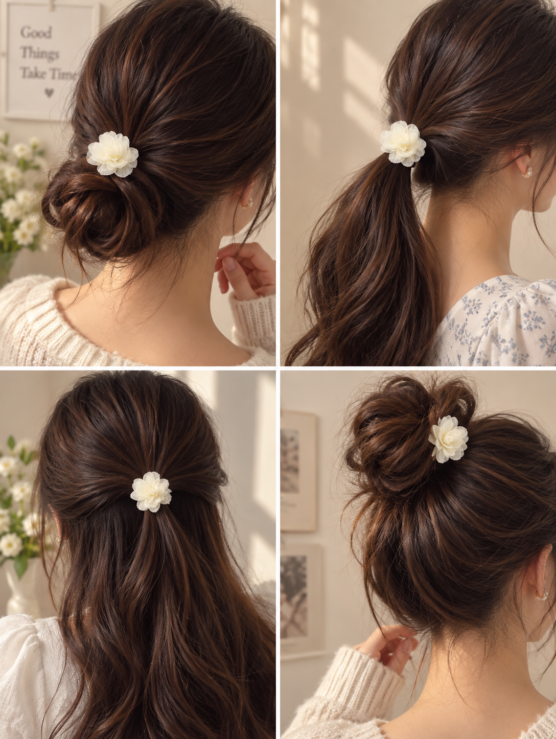 White Flower Hair Tie for Women