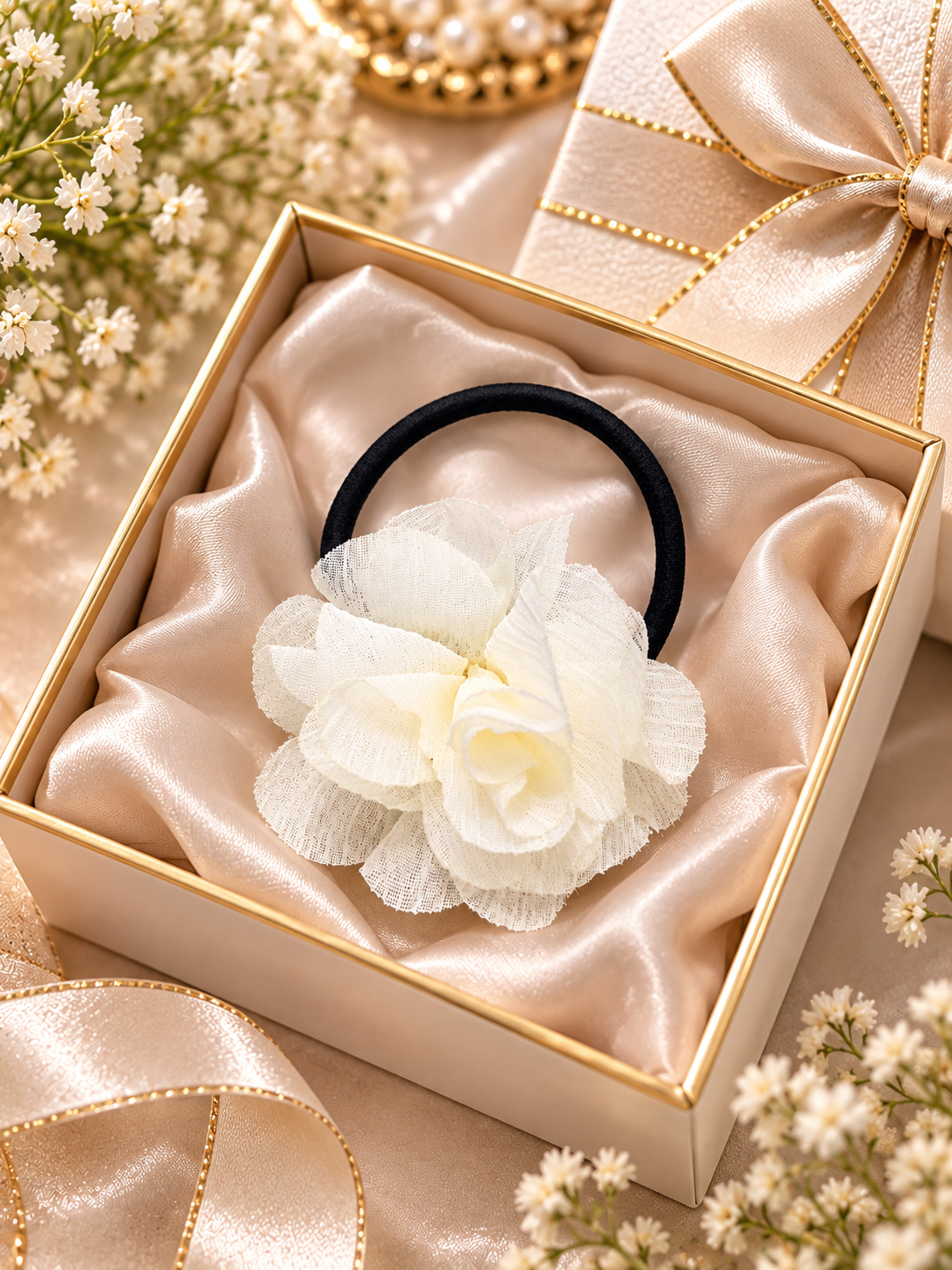 White Flower Hair Tie for Women