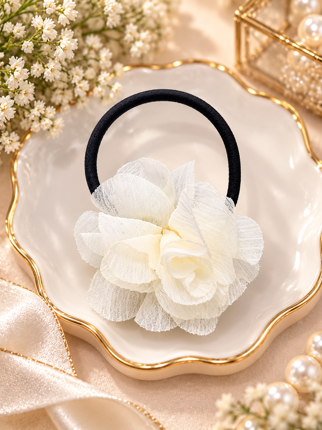 White Flower Hair Tie for Women