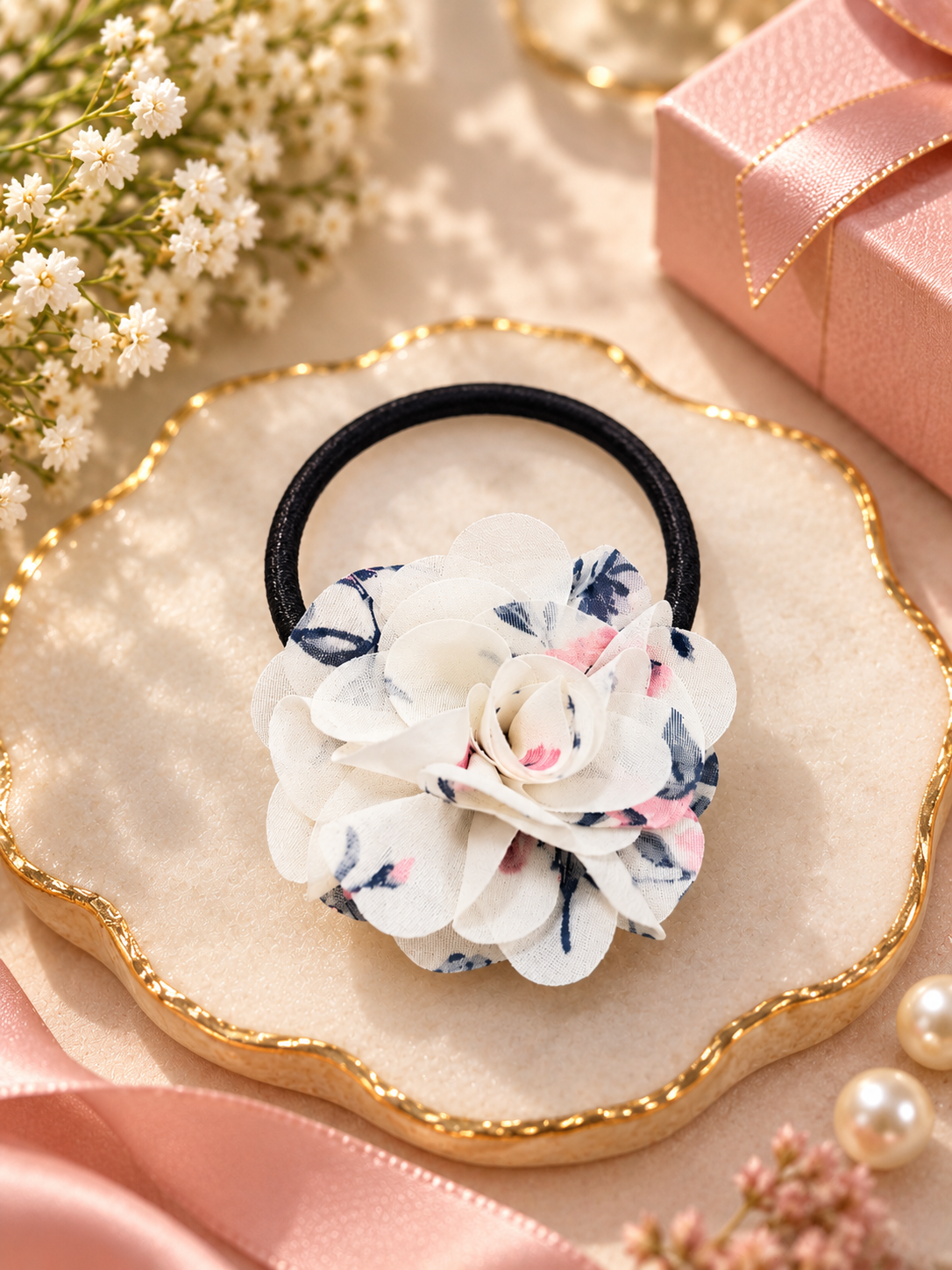 White Floral Hair Tie for Women