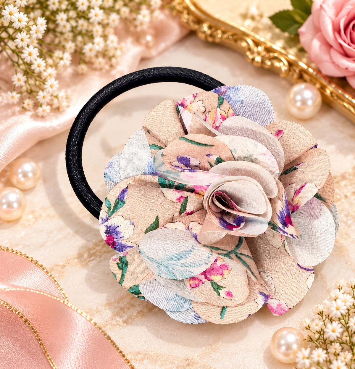 Peach Floral Hair Tie for Women