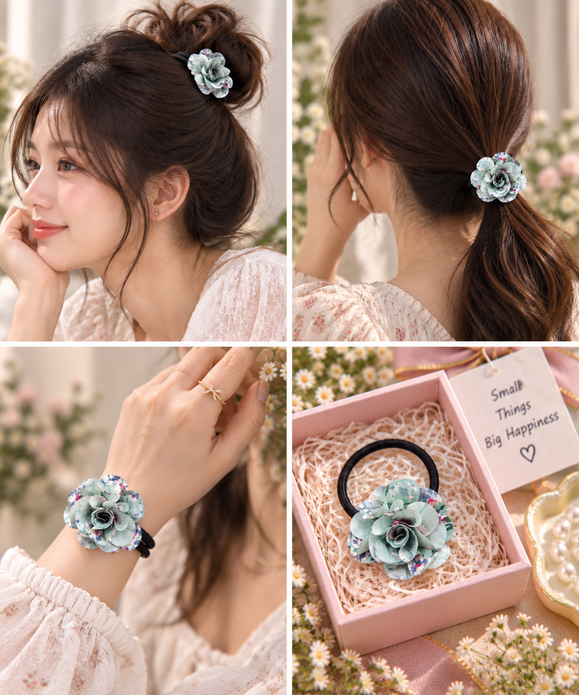 Mint Green Floral Hair Tie for Women