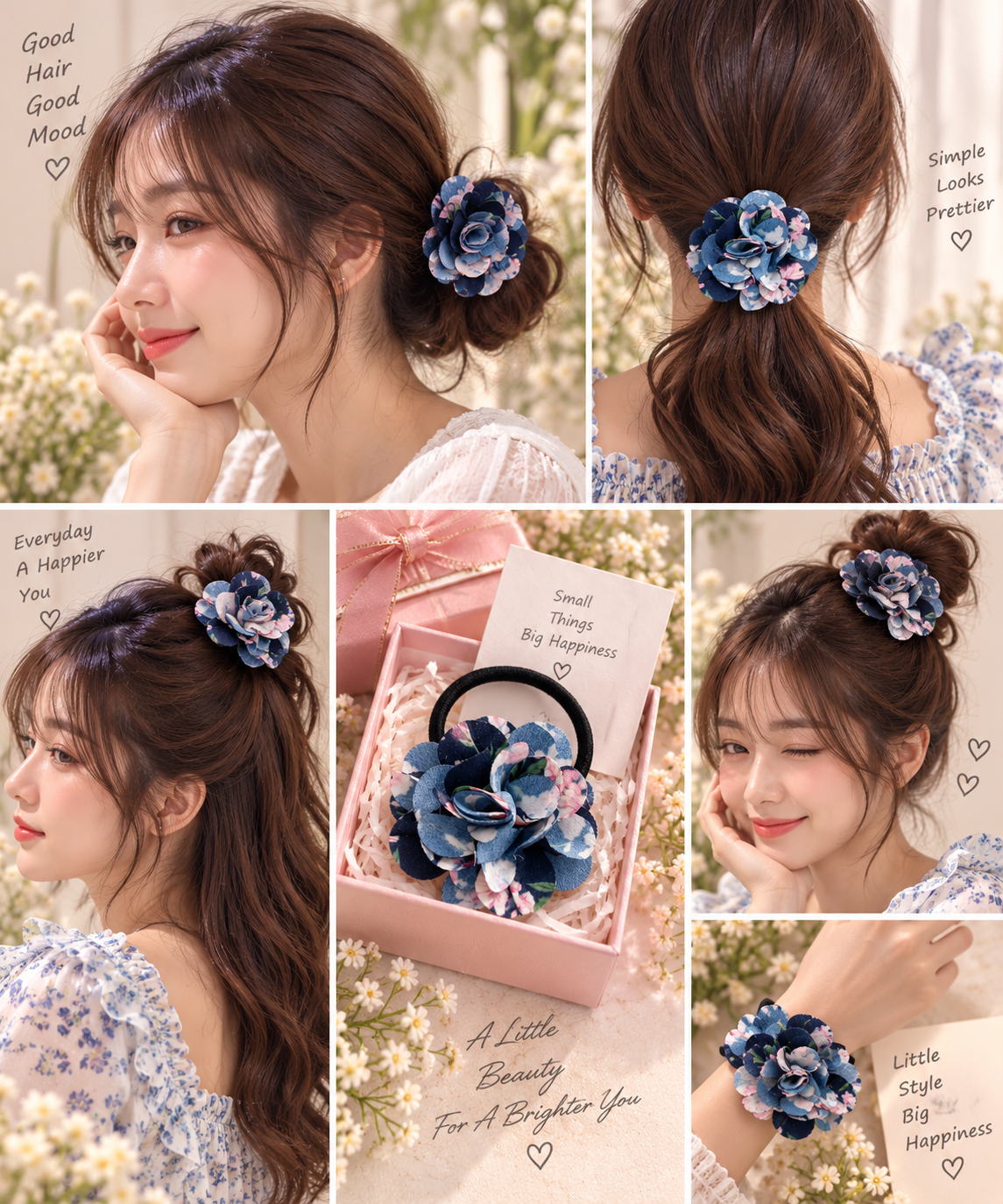 Blue Floral Hair Tie for Women