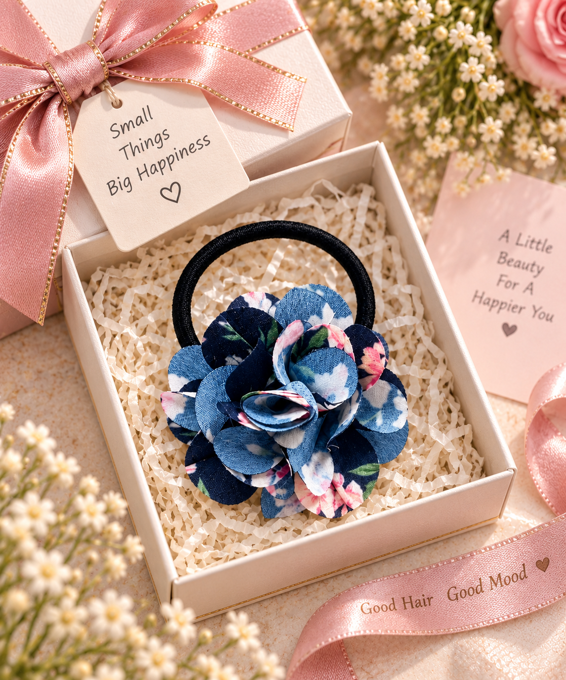 Blue Floral Hair Tie for Women