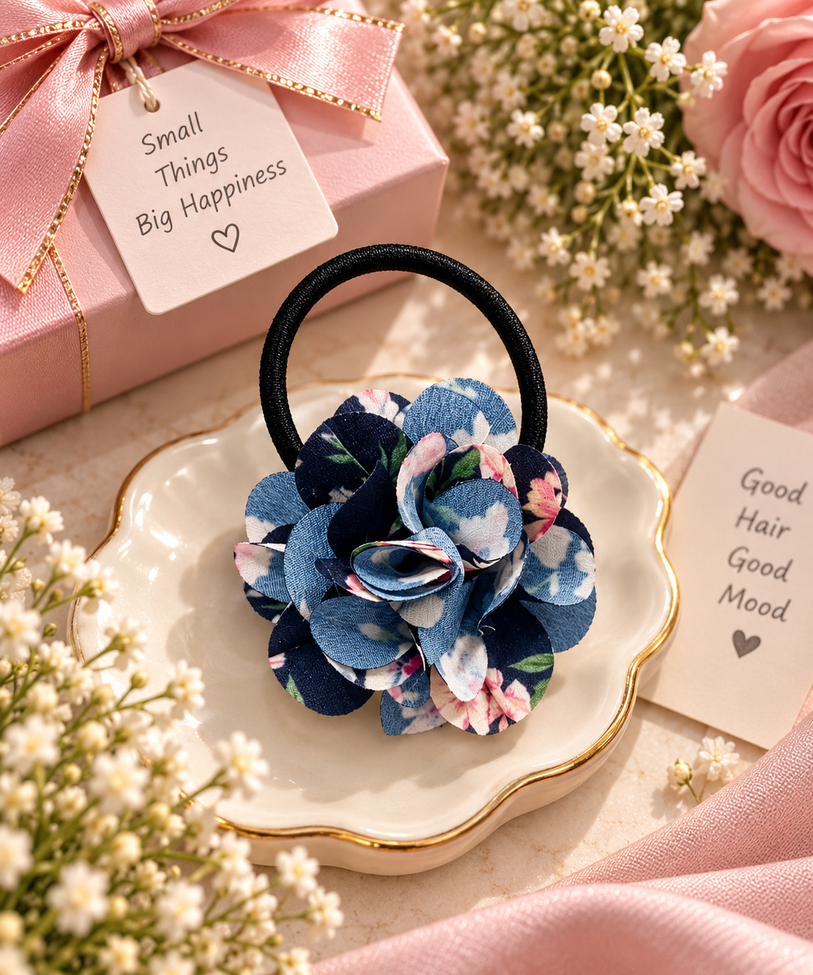 Blue Floral Hair Tie for Women