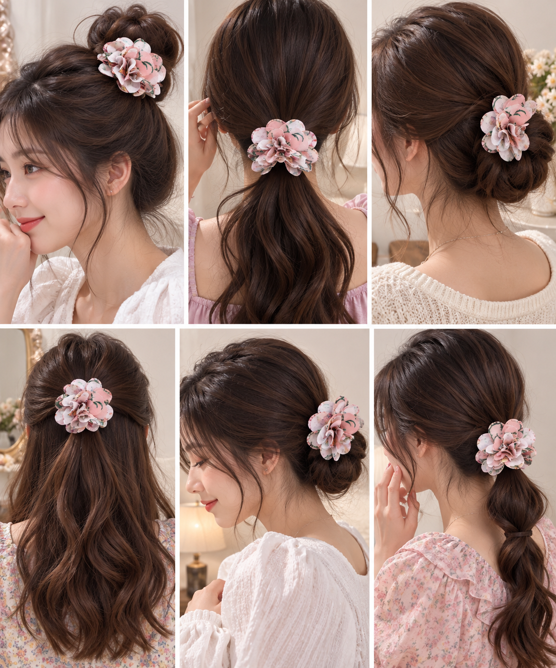 Pink Floral Hair Tie for Women