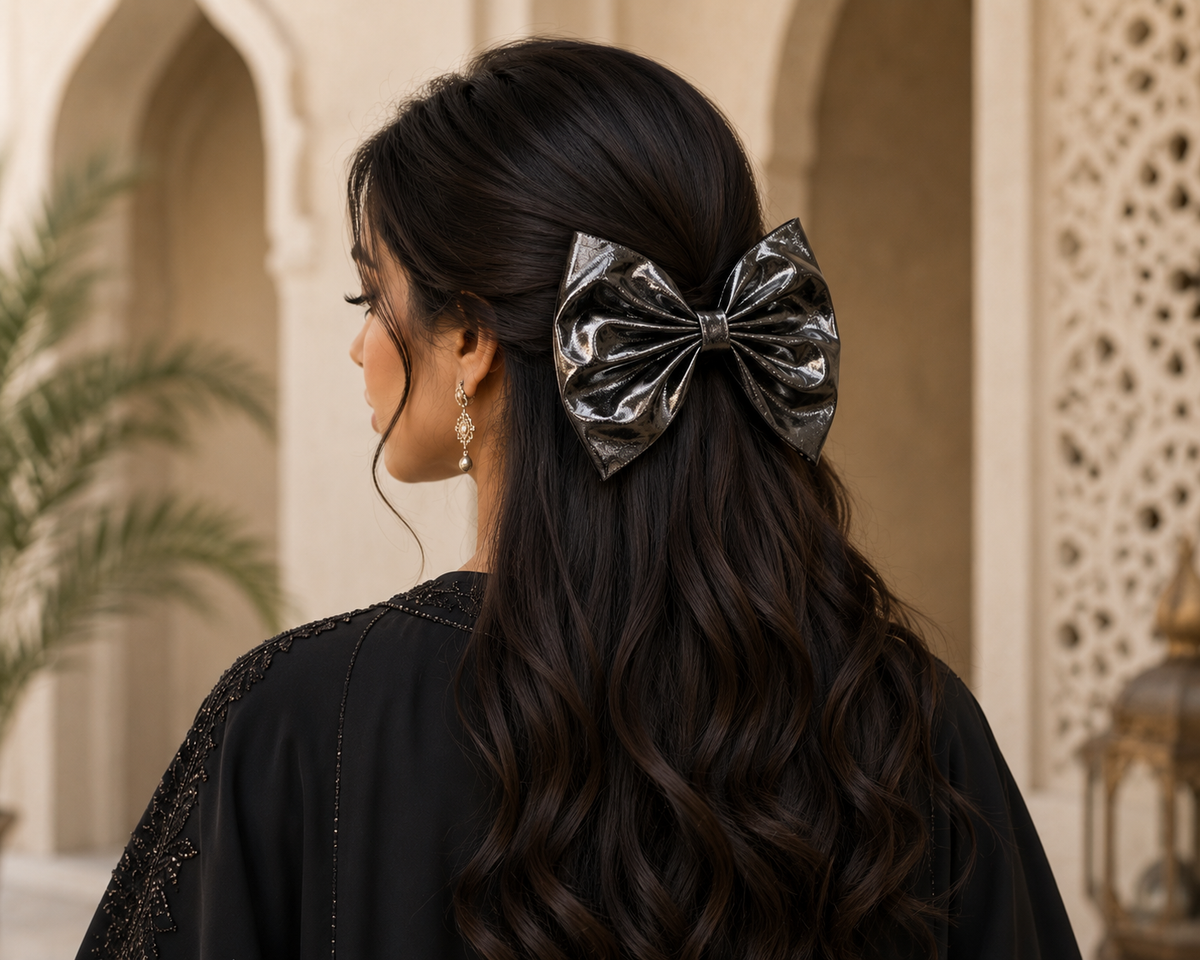Black Metallic Bow Hair Clip for Women & Girls