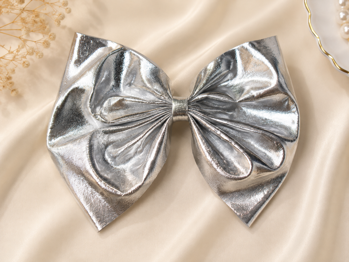 Silver Metallic Bow Hair Clip for Women & Girls