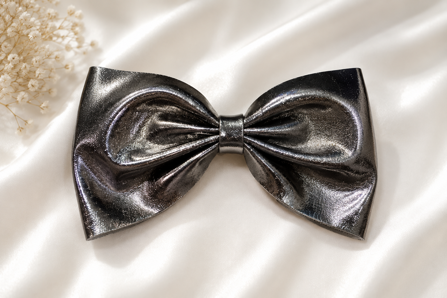 Dark Grey Glossy Bow Hair Clip for Women & Girls