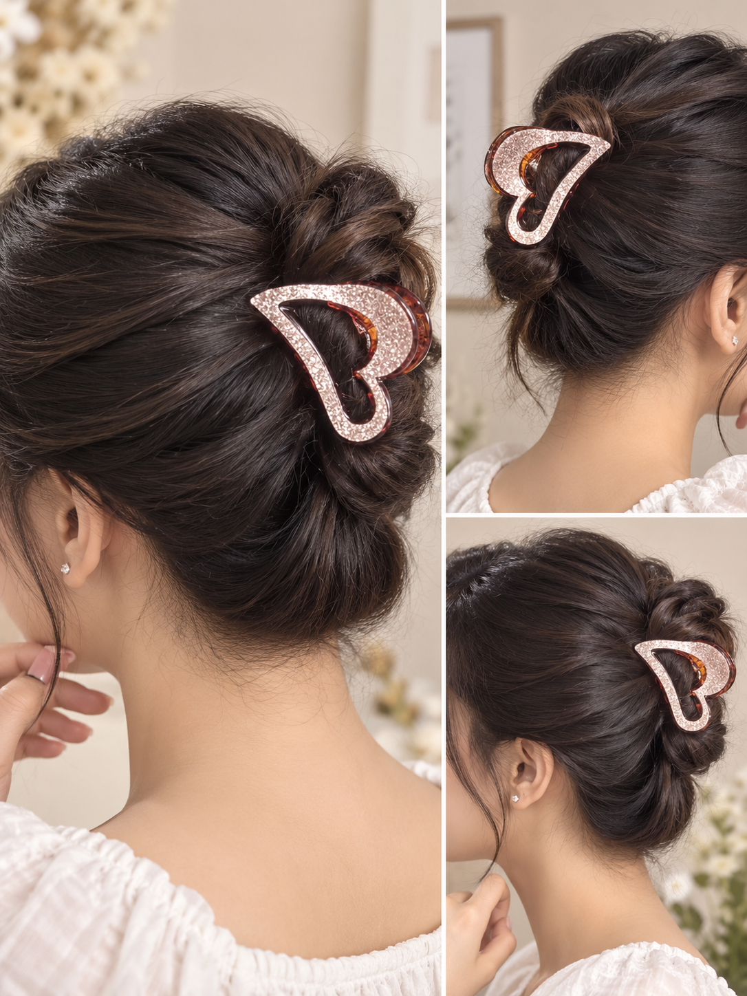 Brown Crystal Heart Hair Clutcher