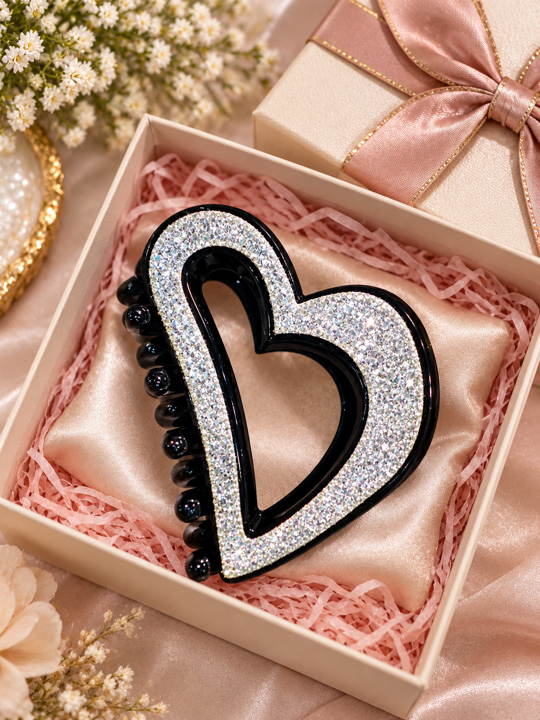 Black Crystal Heart Hair Clutcher