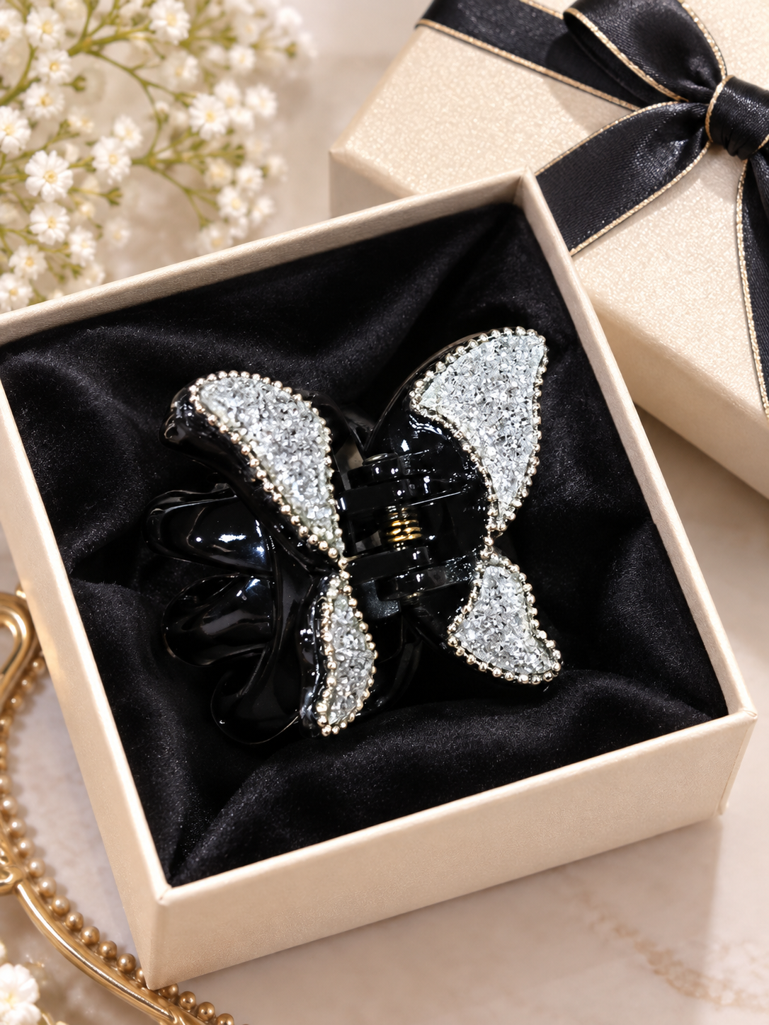 Black Silver Crystal Butterfly Hair Clutcher
