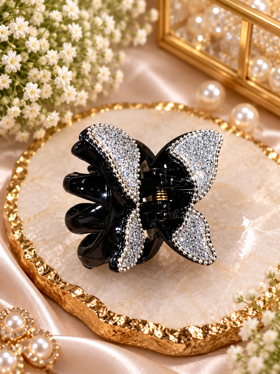 Black Silver Crystal Butterfly Hair Clutcher