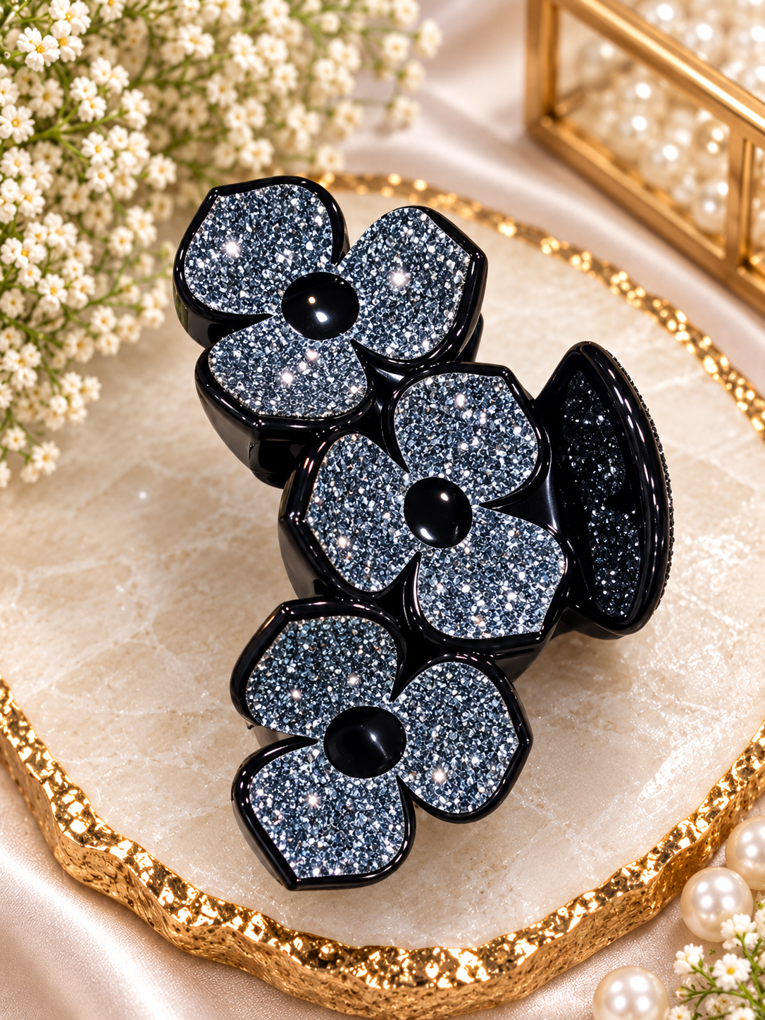 Black Crystal Flower Hair Clutcher