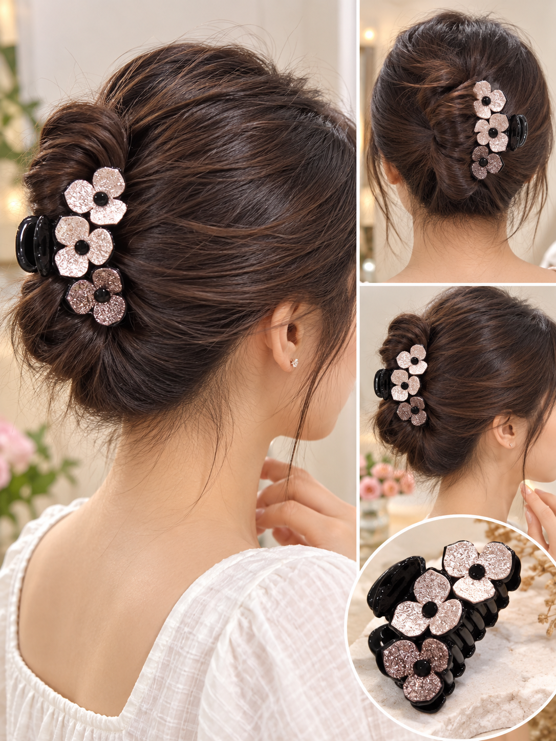 Black Rose Gold Flower Hair Clutcher