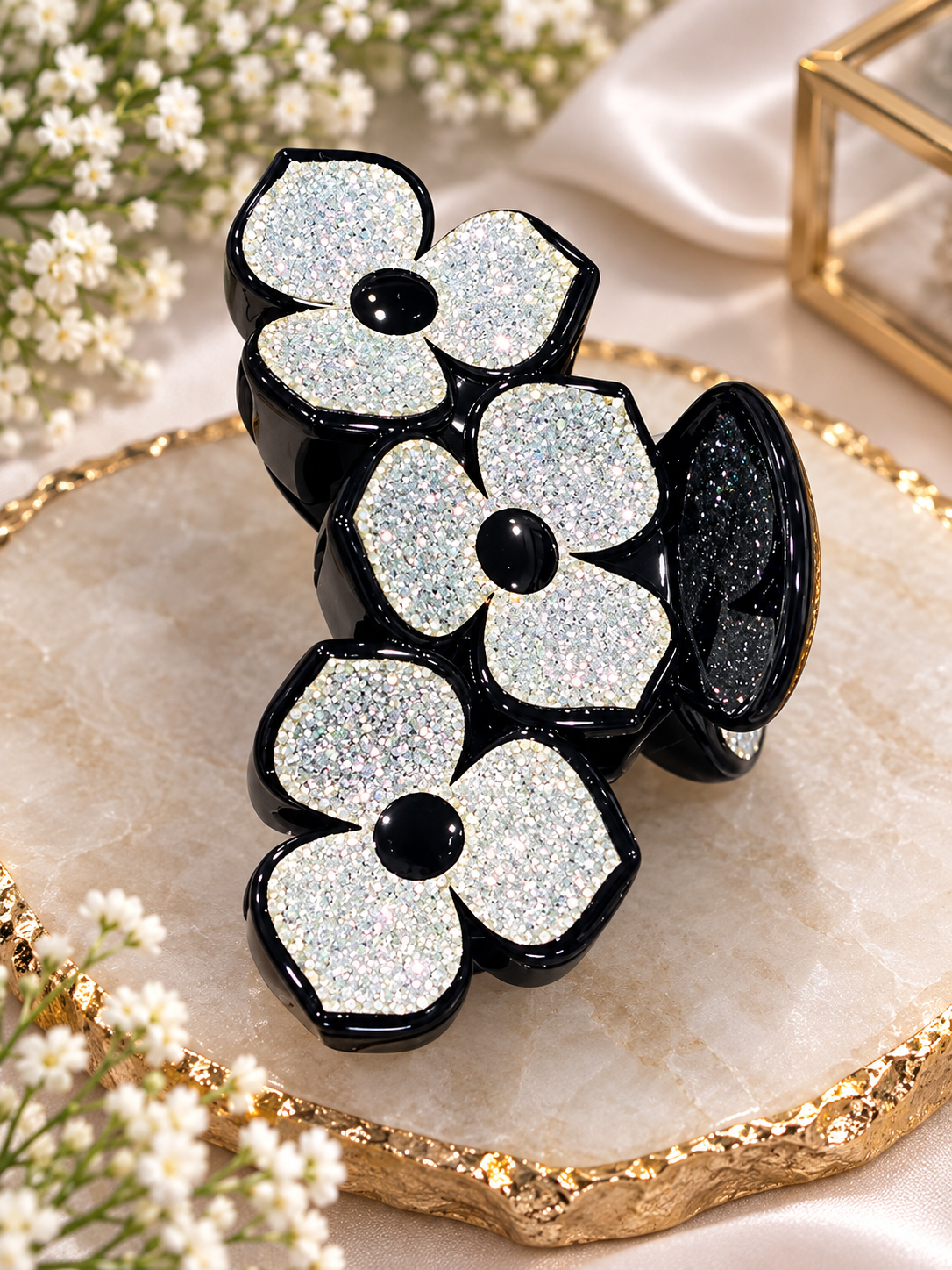 Black Silver Flower Hair Clutcher