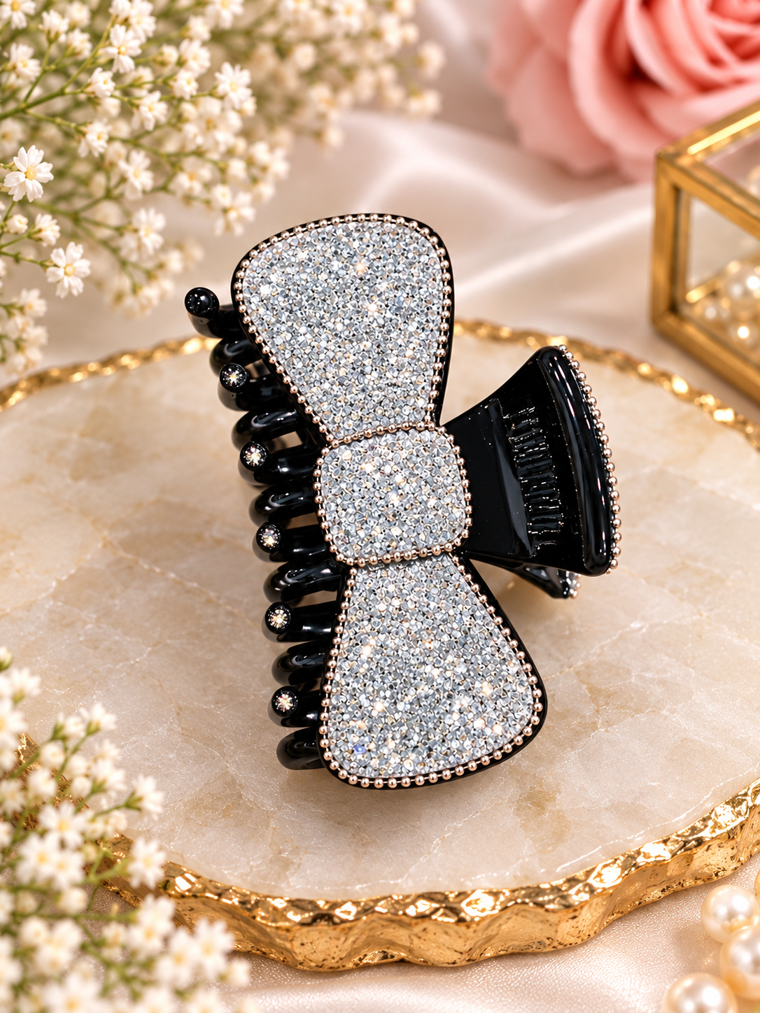 lack Silver Glitter Bow Hair Clutcher
