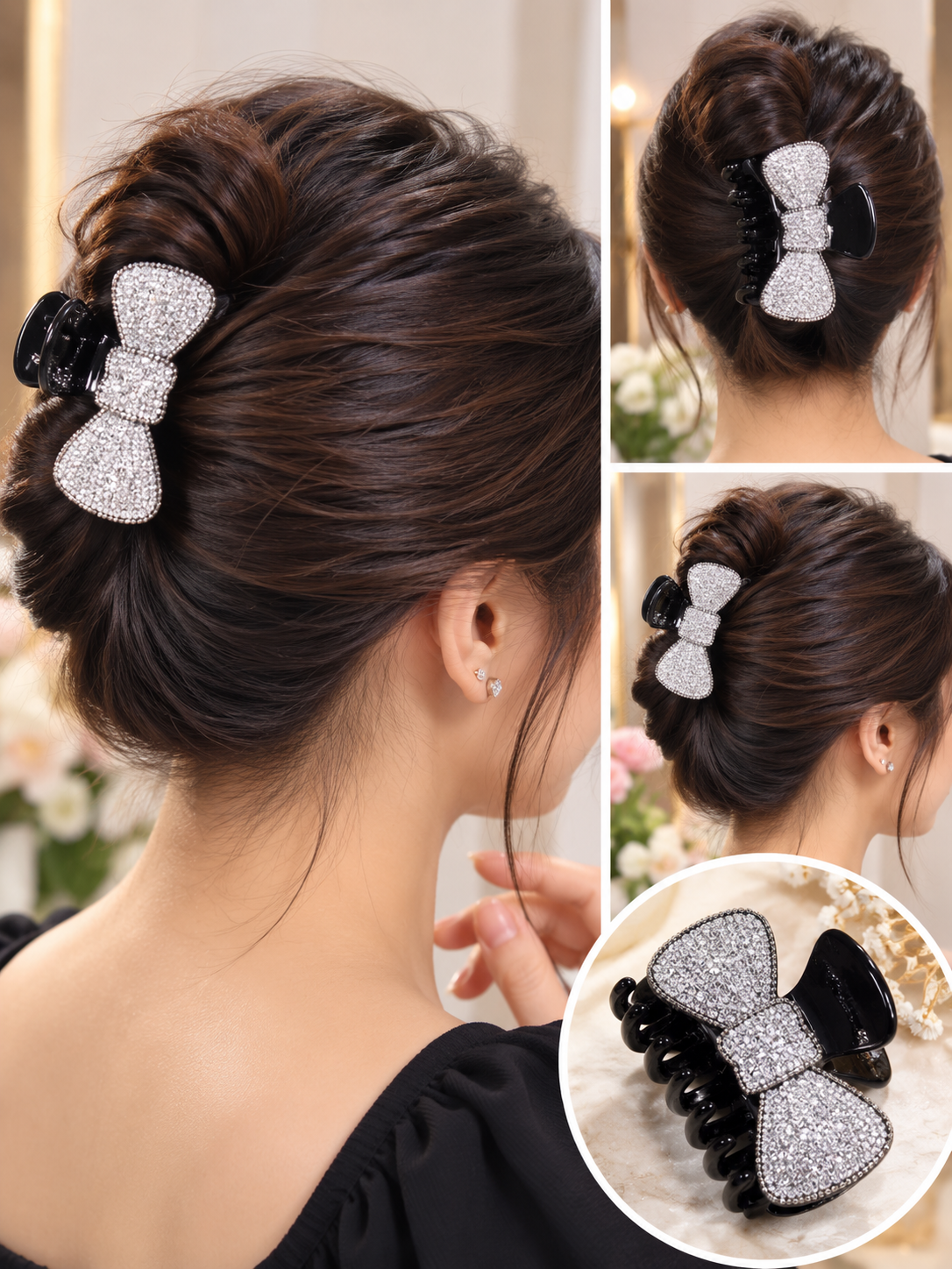 lack Silver Glitter Bow Hair Clutcher