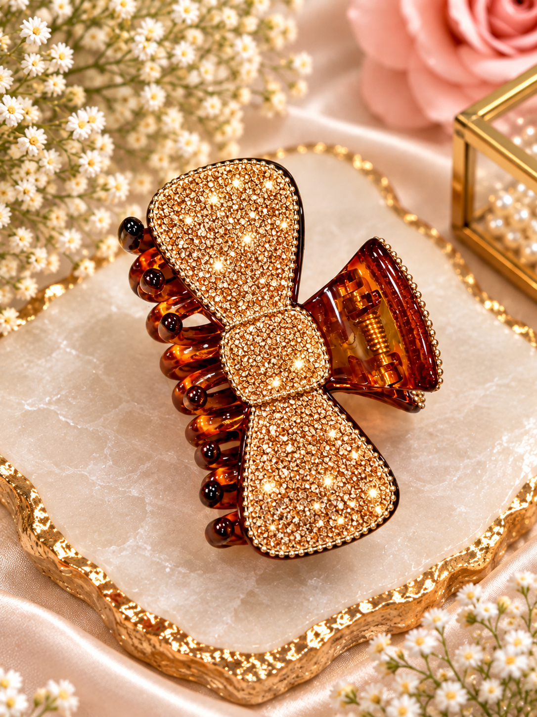 Brown Gold Glitter Bow Hair Clutcher